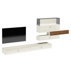 Now! No.14 By Hülsta Kombination 8 168x420x52 Kernnussbaum/Lack-weiß/Lack-Hochglanz-weiß