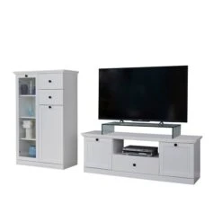 Trendteam Baxter Anbauwand 2-teilig Weiß Dekor | Schmal Klein