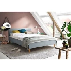 Meise Möbel Lena Polsterbett Stoffbezug Eisblau Holzfuß Eichefarbig 140 X 200 Cm