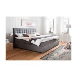 Meise Lenno Boxspringbett 180 X 200 Cm Grau Stoff Kopfteil Gesteppt & Gratis Lieferung