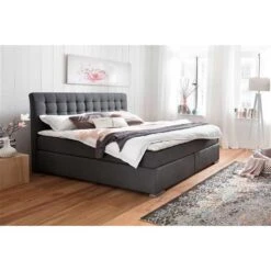Meise Lenno Boxspringbett 200 X 200 Cm Anthrazit Stoff Kopfteil Gesteppt & Gratis Lieferung