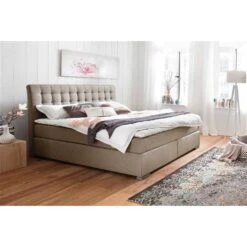 Meise Lenno Boxspringbett 200 X 200 Cm Beige Stoff Kopfteil Gesteppt & Gratis Lieferung