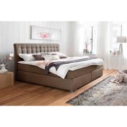 Meise Lenno Boxspringbett 180 X 200 Cm Braun Stoff Kopfteil Gesteppt & Gratis Lieferung