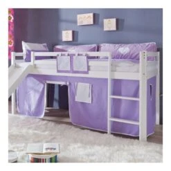 Relita LEO Spielbett Buche Massiv Whitewash Mit Rutschenturm Und Himmelstange -Säuglingspflege purple weiss gr 12