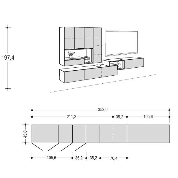 Hülsta Tetrim Wohnwand 5 - Lack-Ausführung Lowboards & Hängeelement 2 Hülsta Tetrim Wohnwand 5 - Lack-Ausführung Lowboards & Hängeelement – Bild 2