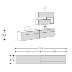 Hülsta Tetrim Wohnwand 8 - Lack & Kernnussbaum Lowboard & Hängeelemente -Säuglingspflege tetrim 8 strich