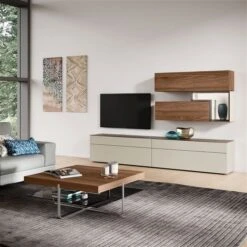 Hülsta Tetrim Wohnwand 8 - Lack & Kernnussbaum Lowboard & Hängeelemente -Säuglingspflege tetrim kombi 9