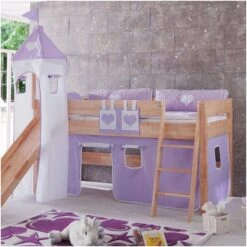 Relita ALEX Halbhochbett Buche Massiv Natur Mit Rutsche Und Turmhalterung - Frachtfrei -Säuglingspflege vorhang turm purple weiss herz gr 1